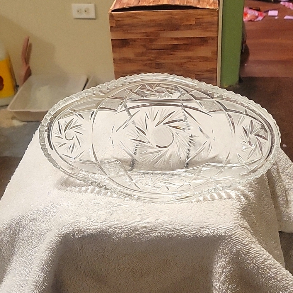 Imperial Glass Hobstar pattern vintage serving dish. 1/2" long by 4" wide